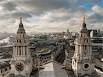 St. Pauls Cathedral twin spires frame cityscape, London, England, United Kingdom, Europe