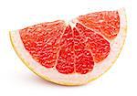Ripe slice of pink grapefruit citrus fruit isolated on white background with clipping path