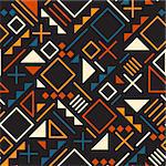 Vector Seamless Retro 80's  Jumble Geometric Line Shapes Teal Orange Color Pattern on Black Abstract  Background