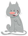 Cartoon Illustration of Happy Gray Cat Animal Mascot Character