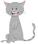 Cartoon Illustration of Funny Gray Tabby Cat Animal Character