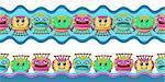 Horizontal Seamless Background for your Design with Different Cartoon Monsters, Colorful Tile Pattern with Cute Funny Characters. Vector