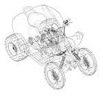 ATV quadbike concept outline. Vector rendering of 3d. Wire-frame style. The layers of visible and invisible lines are separated