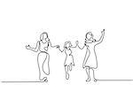 Continuous line drawing. Family with mother, grandmother and girl walking. Vector illustration. Concept for logo, card, banner, poster, flyer