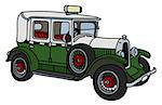 The vector illustration of a vintage green and white taxi