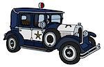 The vector illustration of a vintage dark blue police car