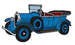 The vector illustration of a vintage blue convertible