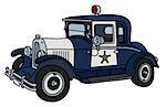 The vector illustration of a vintage dark blue police car