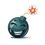 Cartoon bomb, fuse, wick, spark icon Laugh smiley Vector eps 10