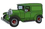 The vector illustration of a vintage green delivery car