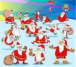 Cartoon Illustration of Funny Santa Claus and Christmas Characters Group