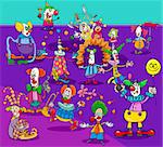 Cartoon Illustration of Funny Circus Clowns or Jokers Characters Group