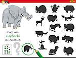 Cartoon Illustration of Finding All Elephant Shadows Educational Activity for Children