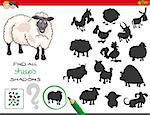 Cartoon Illustration of Finding All Sheep Shadows Educational Activity for Children