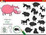 Cartoon Illustration of Finding All Pigs Shadows Educational Activity for Children