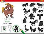 Cartoon Illustration of Finding All Horses Shadows Educational Activity for Children