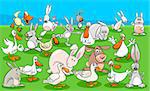 Cartoon Illustration of Funny Ducks and Rabbits Farm Animal Characters Group