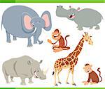 Cartoon Illustration of Funny Safari Animal Characters Set