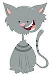 Cartoon Illustration of Happy Gray Tabby Cat or Kitten Animal Character