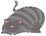 Cartoon Illustration of Happy Tabby Cat or Kitten Animal Character