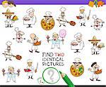 Cartoon Illustration of Finding Two Identical Pictures Educational Game for Children with Chef Characters and Food