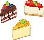 vector illustration of various cakes and pastries isolated on white.