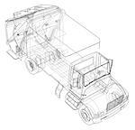 Garbage truck concept. Vector rendering of 3d. Wire-frame style. The layers of visible and invisible lines are separated