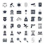 Law Justice Solid Web Icons. Vector Set of Glyphs.