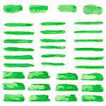 The vector set of green paint water color brushes stroke