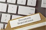 Document Regulations Concept. Word on Folder Register of Card Index. File Card Lays on White Modern Computer Keypad. Closeup View. Selective Focus. Toned Illustration. 3D Rendering.