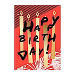 Happy birthday card design with gold candles. Celebration card vector red and black decor.