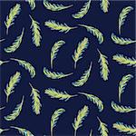 Palm leaves navy blue seamless vector pattern. Tropical summer background.