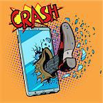 Hacking a mobile phone device. Pop art retro vector illustration comic cartoon kitsch drawing