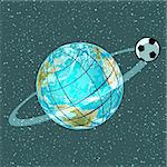 football soccer ball planet earth championship. Pop art retro vector illustration kitsch vintage