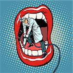 dentist jackhammer drilling teeth. Pop art retro vector illustration kitsch vintage