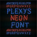 Abstract   blue and red plexus neon font.  Hand drown dooodle latin alphabet. Vector design.
