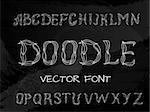 Plexus chalk hand drawing doodle alphabet, vector illustration.