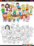 Cartoon Illustration of Girls and Boys Kid Characters Group Coloring Book Activity