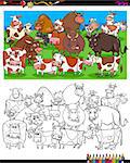 Cartoon Illustration of Cows and Bulls Farm Animal Characters Group Coloring Book Activity