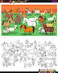 Cartoon Illustration of Horses ans Goats Farm Animal Characters Group Coloring Book Activity