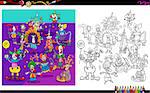 Cartoon Illustration of Clowns Characters Group Coloring Book Activity