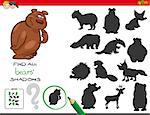 Cartoon Illustration of Finding All Bears Shadows Educational Activity for Children