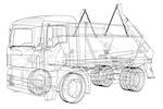 Garbage truck concept. Vector rendering of 3d. Wire-frame style. The layers of visible and invisible lines are separated