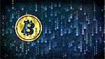 Bitcoin Crypto Currency. Yellow Logol on Digital Background with Empty Copyspace for Your Text.