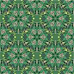 Green mandala seamless vector pattern. Oriental openwork dense repeat backdrop for textile print.