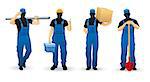 Worker people set of man cartoon personage silhouettes various professions in uniform overalls, isolated white background. Eps10 vector illustration.