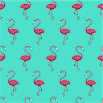 Flamingo Mint Seamless Pattern. Raster Illustration of Summer Tropical Background.