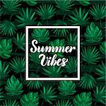 Summer Vibes Tropical Concept. Raster Illustration of Hand Drawn Design.