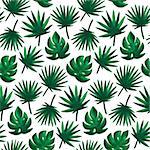 Tropical Leaf Seamless Pattern. Raster Illustration of Summer Background.