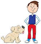 Cartoon Illustration of Kid Boy with Cute Dog or Puppy